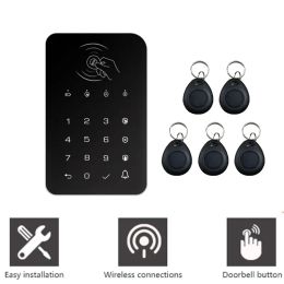 Clavier tactile sans fil de portes Wireless 433MHz Bran de carte RFID ou désarmement Mot de passe clavier Dorchette pour hôte intelligent Hôte TUYA WiFi GSM Système d'alarme