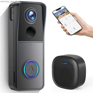 Sonnettes de porte Caméra de sonnette vidéo sans fil avec carillon sans fil Sonnerie de porte sans fil avec changeur de voix de caméra Sonnette WiFi intelligente YQ230928