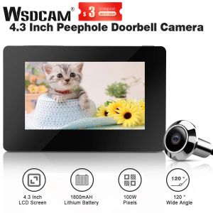 Sonnettes de porte WSDCAM 4,3 pouces 720p Porte de porte Puphole Vieteur 120 ° grand angle Caméra de porte 100W Pixels Porte Oeil Home Security Camera Monitor