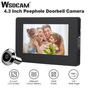 Sonnette de portes WSDCAM 4,3 pouces LCD PEEPHOLLE DOORD SEUR 100W PIXELS CAT Eye Door Viewer 120 ° Angle Visualisation Pabille de porte Caméra Video Door Bell