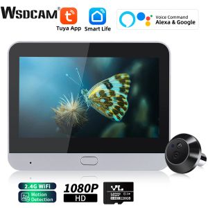 Deurbellen WSDCAM 4.3In LCD WiFi Video Doorbell Motion Detectie Smart Peephole Camera 120 ° Wijd Angle Digital Peephole Viewer Night Vision