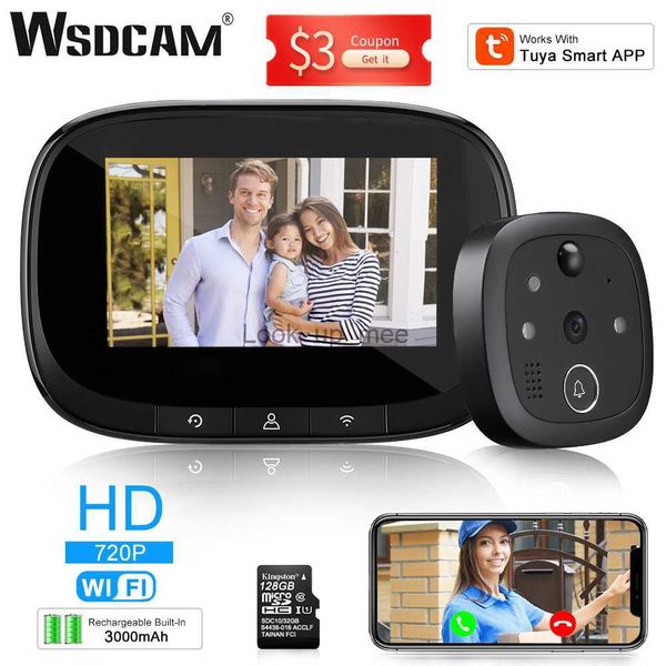 Sonnettes WSDCAM Tuya sonnette sans fil extérieure Vision nocturne Wifi visionneuse de porte 4.3 pouces vidéo sonnette vidéo oeil alarme de sécurité à domicile intelligente HKD230918