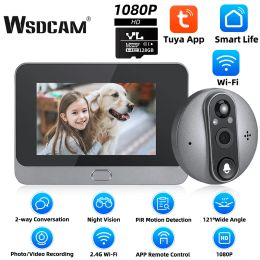 Sonnette de portes wsdcam tuya wifi pephole sonnette pir vision nocturne