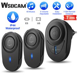 Deurbellen WSDCAM Wireless Doorbell voor Home Waterproof Door Bell Chime Kit 48 Muziek LED Flash Doorbell met 4 niveaus verstelbaar volume 230206