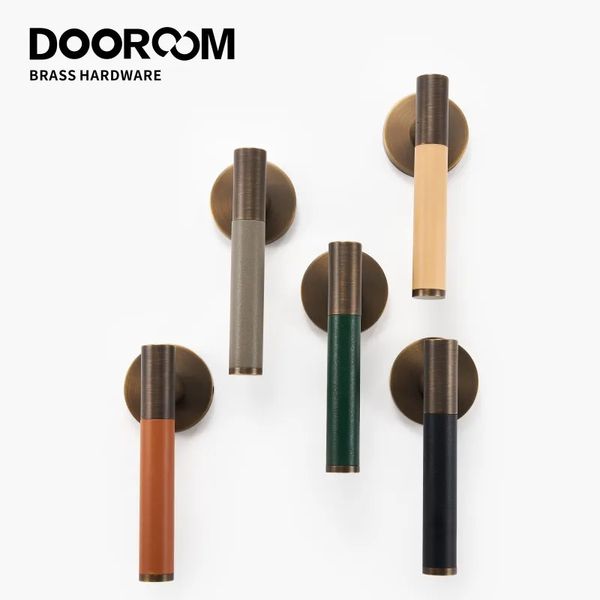 Doom en laiton en cuir de serrure de porte en cuir moderne style italien intérieur chambre salle de bain double levier de porte en bois ensemble poignée manquée 231222