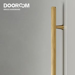 Dooroom-tiradores largos de latón para muebles, tiradores de puerta moleteados para armario, vestidor, cajón, refrigerador, 240301