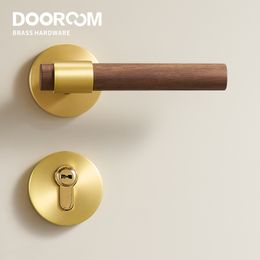 Deurom messing walnoot deurslot set moderne interieur slaapkamer badkamer dubbele houten deur hendel set dummy handle knop