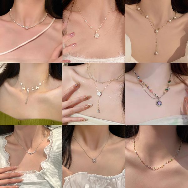 Dopamine collier de perles bijoux femmes tempérament polyvalent niche haut de gamme amour perle clavicule chaîne accessoires en gros
