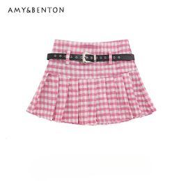 Jupe plissée à plaid rose dopamine Femmes Spring and Summer Style Preppy High Girl Y2K jupes A-Line JK Mini jupe 240419