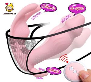 DopaMonkey Draagbare dildo G-spot Clitorisstimulator Draadloze afstandsbediening Vlindervibrator Slipje Voorbinddildo-vibrator Y23944989