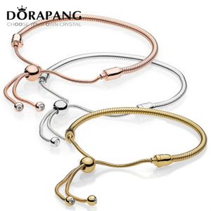 DORAPANG pulsera de 100% Plata de Ley 925 2018 nuevo oro rosa 18K brillo dorado brillo instantáneo momentos pulsera deslizante regalo