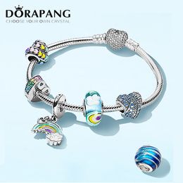Dorapang 100% 925 sterling zilver gloednieuwe armband set natuurlijke inspiratie rustige golven na regenhemel en regenboog DIY origineel