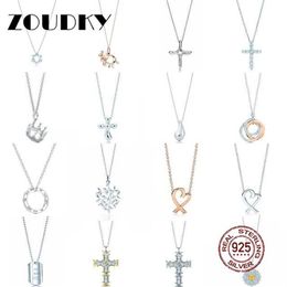 DORAPANG 100% 925 collier en argent Sterling en forme de coeur soleil croix couronne larme pendentif chaîne or Rose Original femmes bijoux 197h