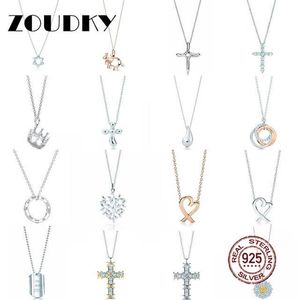 DORAPANG 100% 925 Sterling Zilveren Ketting Hartvormige Zon Kruis Kroon Teardrop Hanger Ketting Rose Goud Originele Vrouwen Jewelry2426