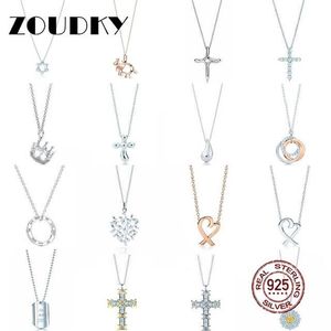 DORAPANG 100% 925 Sterling Zilveren Ketting Hartvormige Zon Kruis Kroon Teardrop Hanger Ketting Rose Goud Originele Vrouwen Jewelry289k