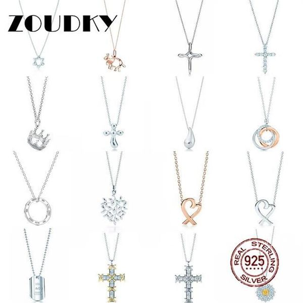 DORAPANG 100% 925 collier en argent Sterling en forme de coeur soleil croix couronne larme pendentif chaîne or Rose Original femmes bijoux256E