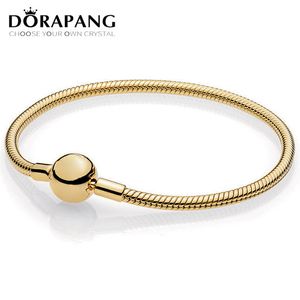 Dorapang 100% 925 STERLING SILE NEW CLASICA Circular Logotipo de 14k Gold Shine Moments Smooth Slish Snake Bracelet