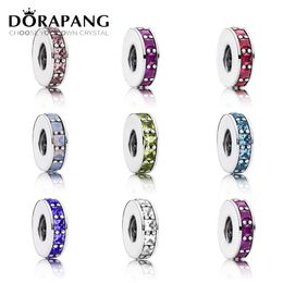 DORAPANG, clips de 100% Plata de Ley 925 auténtica, pulsera de colocación de circonia cúbica transparente, brazalete DIY, colgante de cuentas, venta al por mayor de fábrica