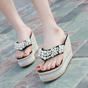 Doratasia Sweet High Wedges Flip Flop Hot Marque Mode Perles Pantoufles Plate-forme Pantoufles Femmes Été Vacances Casual Chaussures Femme i9RD #