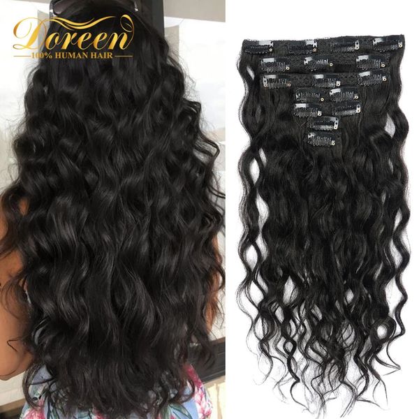 Doreen 120g 140g real natural encaracolado grampo de cabelo humano na máquina remy penteado ondulado brasileiro 7 peças conjunto ins 231226