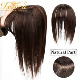Doreen1313cm 10 12 16 Pièce de cheveux topper avec frange 100% réel Remy Human Hair Topper pour les femmes aux cheveux minces Natural Brown 240314
