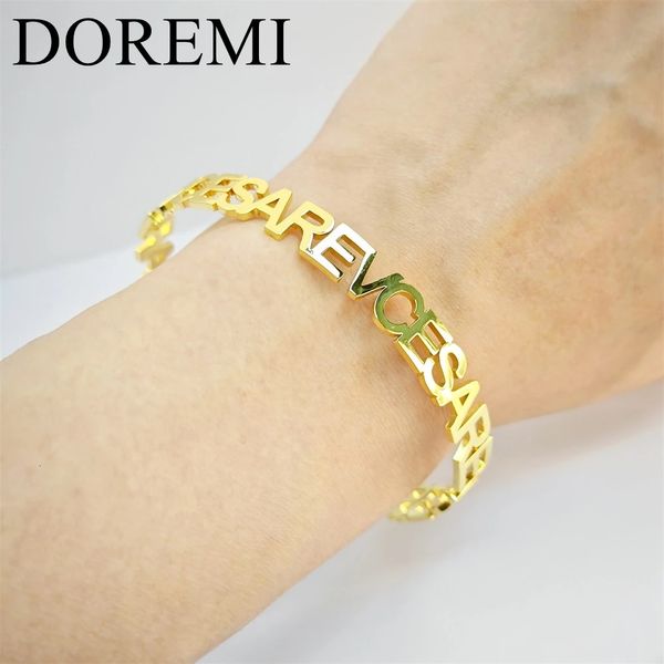 DOREMI Lettre initiale Manchette Bracelet ouvert Personnalisation Taille réglable Nom Plaqué or Ne se décolore pas en acier inoxydable Cadeau Bijoux 240110