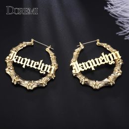 DOREMI – boucles d'oreilles créoles en bambou en acier inoxydable, nom personnalisé, Style personnalisé avec mots de déclaration, numéro 231225