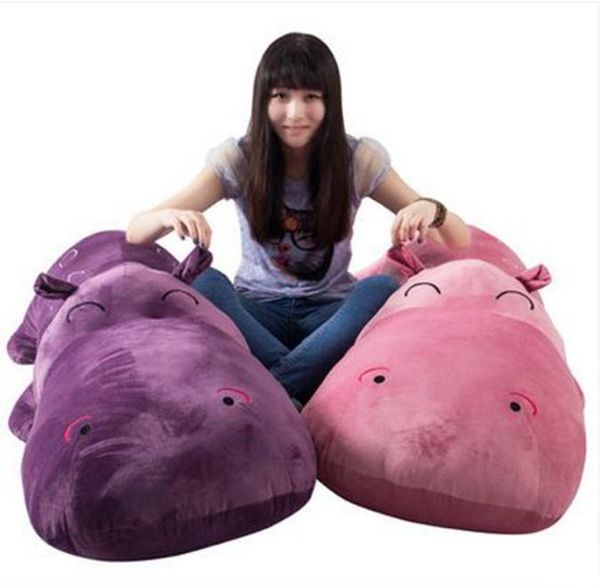 Dorimytrader Jumbo doux dessin animé hippopotames en peluche mignon géant animal hippopotame jouet oreillers pour enfants cadeau décoration 63 pouces 160 cm DY68772275