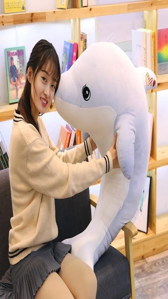 Dorimytrader Kawaii dessin animé dauphin en peluche géant en peluche animaux marins oreiller poupée pour fille cadeau décoration 51 pouces 130 cm DY505148834617