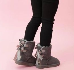 Dorp Verzending Kids Bailey 2 Bogen Laarzen Lederen Peuters Snowboots Effen Botas de Nieve Winter Meisjes Schoeisel Peuter Meisjes Laarzen