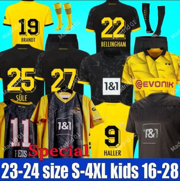 Dortmunds 23 24 Jerseys de fútbol Kit para niños Cuarto cuarto especial Sancho 2023 2024 CUP TRIKOT Camisa de fútbol 50 aniversario en casa Tercer Haller Reus Moukoko