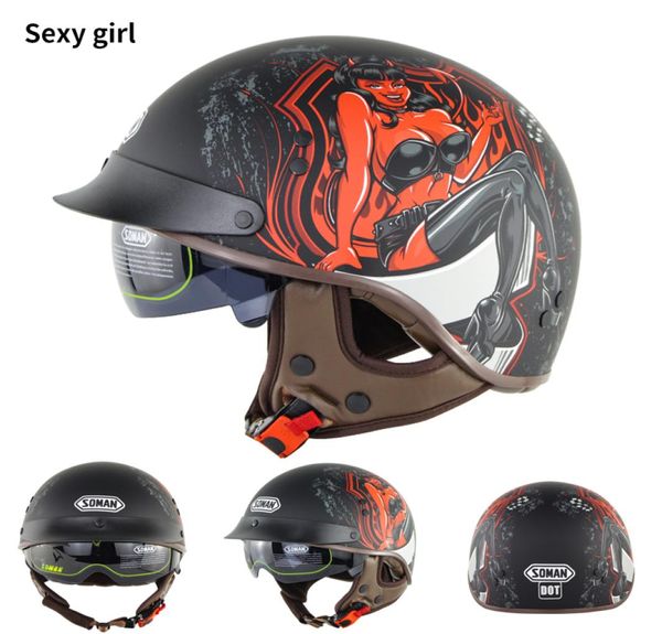 DOT approuvé unisexe femmes et hommes en cuir ABS casque de moto demi-visage SM202 Vintage Casco Capacete demi-visage rétro Casque4813507