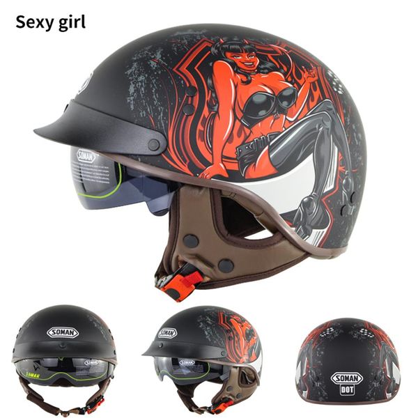 DOT approuvé unisexe femmes et hommes en cuir ABS casque de moto demi-visage SM202 Vintage Casco Capacete demi-visage rétro Casque216F