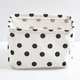 Dot Cotton Linen Desktop Storage Basket Cosmetics Doek opbergdoos Nieuwe creatieve afwerkingsmand Waterdicht puin mand 386