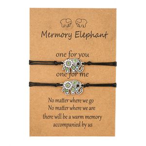 Dot Diamond Hollow Elephant Card Bracelet Creative Wax Draad Weven Verstelbare armband