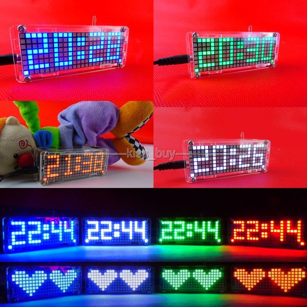 Freeshipping Dot Matrix DIY Kits reloj digital despertador electrónico microcontrolador tiempo termómetro led azul