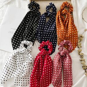 Dot Ponytail Écharpe Femmes Cheveux Noeuds Papillon Long Ruban Bandeaux Chouchous Bandeaux De Cheveux Filles Chapeaux Accessoires De Cheveux 6 Couleurs 3182 Q2