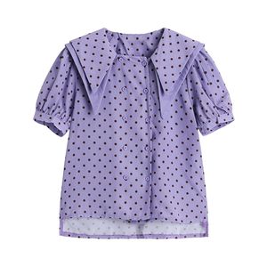 Chemisier en mousseline de soie imprimé Dot Femmes Été Casual Lâche Manches courtes Style coréen Vintage Élégant OL Chemise Femme Tops 210515