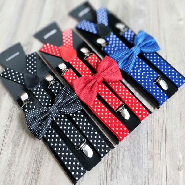 Dot Suspenders Elastic Y-back + Bow Tie Set 7 colores para adultos hombres mujeres Clip-on T-shirt regalo de Navidad TNT Fedex gratis