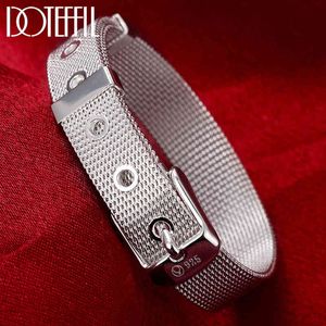 Doteffil 925 argent Sterling 10/12/14mm Web montre ceinture bracelets Bracelets pour femmes hommes mariage fiançailles bijoux