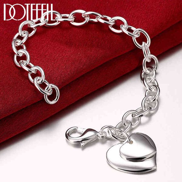 Doteffil 925 Sterling Silver Double coeur Pendentif Bracelet pour femme Charme Engagement de mariage Mode Party Bijoux