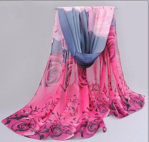 2018 Rose Print Chiffon Polyester Sjaals Vrouw Dunne Sjaal Turban Riem Hijab Mode Arabische Sjaals Wrap