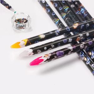 Herramientas de punteado 12 piezas Crayon Wax Dotting Pen 3 Lápiz de color Nail Art Autoadhesivo Rhinestones Gemas Perforación Picking Picker Tips Nail Tools 230912