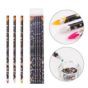 Puntjesgereedschap 12 stuks Krijt Wax Puntjespen 3 Kleurpotlood Nail Art Zelfklevende Steentjes Edelstenen Boren Picking Picker Tips Manicure Gereedschap 231117