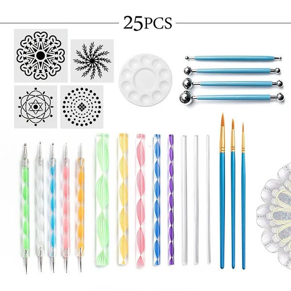 Outils de pointage 1 ensemble Mandala ensemble stylo pochoir boule stylet plateau de peinture pour peindre des roches coloriage dessin 231007