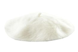 Doubchow Womens Rabbit Fur French Style Beret Hat Boneie Cap Hiver Teenagers Girls Couleur solide Blanc Bare Baret Flat Hat 202906202
