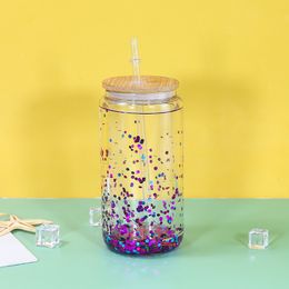 Dubbele 16 oz ommuurde sneeuwbol Gla Tumbler met bamboe deksel korte sublimatie kan koeler gla cola bier bier glitter blingling 0506