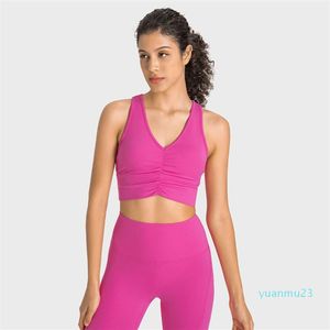 Double 6 Lycra Yoga hauts antibactérien col en V soutien-gorge nu sens débardeur beurre doux plissé sport soutien-gorge sous-vêtements femmes gilet