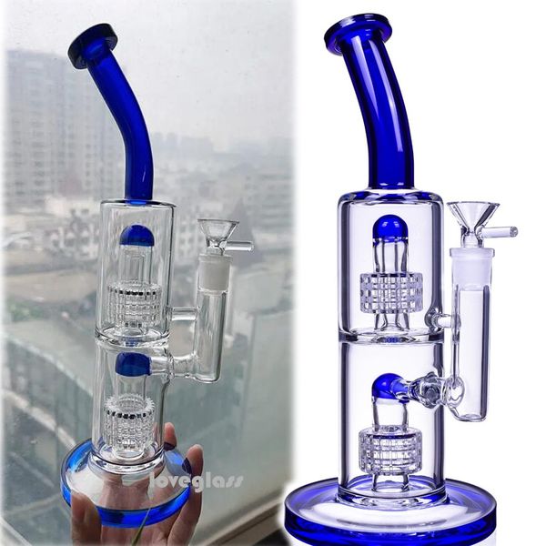 Unique Bong Narguilés Fonction Conduites D'eau Arbre À Double Bras Perc Recycleur Dab Rigs Matrice Stéréo Perc Tuyau De Fumée Avec Banger De 14mm