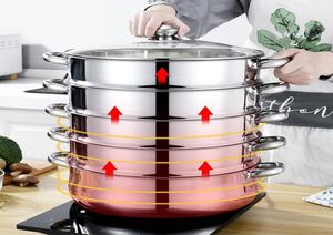 Double b Pottes de cuisson universelles en acier inoxydable à vapeur à vapeur à vapeur 5layer Soup à vapeur Pot pour le poêle à gaz de la cuisinière à induction 28 cm HHD 2212024363538
